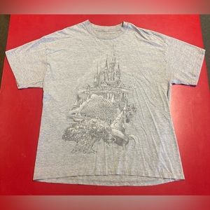 Y2K Disney World Pencil Drawn Style Graphic Grey T-Shirt Size XL